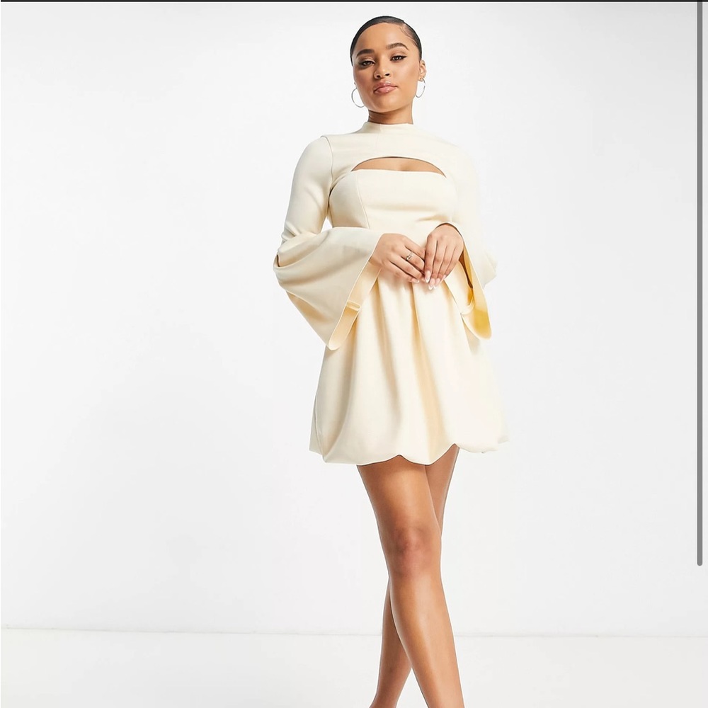 Ivory long sleeve, cut out mini dress